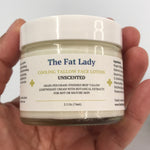 Cooling Tallow Face Lotion for mature skin by The Fat Lady, featuring botanical extracts and collagen boosters in a skincare jar.