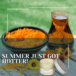 Organic Coconut and Calendula whipped tallow moisturizer by The Fat Lady, showing a jar of nourishing summer skincare.