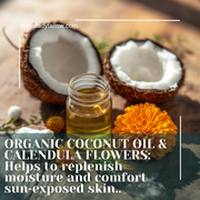 Organic Coconut and Calendula whipped tallow moisturizer from The Fat Lady, summer edition, showing creamy texture and natural ingredients.
