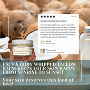 Organic Coconut and Calendula whipped tallow moisturizer from The Fat Lady, perfect for summer skincare, with a rich, creamy texture.