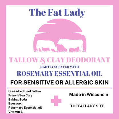 Tallow Natural Deodorant with French Clay and Rosemary